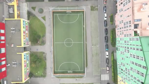 Γήπεδο Ποδοσφαίρου Άδειο Γήπεδο Ποδοσφαίρου Αεροφωτογραφία — Αρχείο Βίντεο