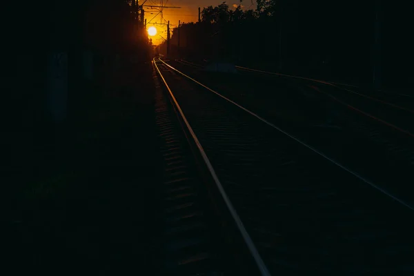 Demiryolu Gün Batımının Arka Planında Demiryolu — Stok fotoğraf