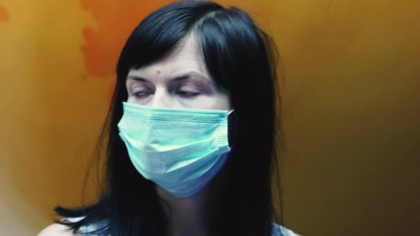 Medical Mask Woman Wearing Medical Mask Worldwide Pandemic — Stock Video