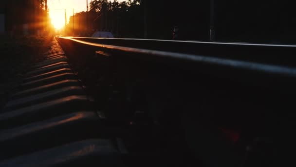 Železnice Železnice Pozadí Západu Slunce — Stock video