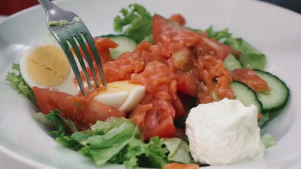 Saláta Tenger Gyümölcsei Saláta Salátát Evő — Stock videók