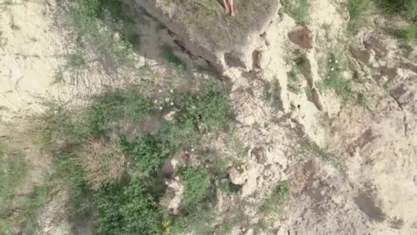 Woman Dress Woman Dress Lies Sandy Mountain Aerial View — Stock Video