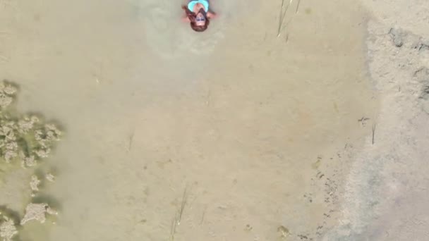일광욕 수영복을 여자가 가운데작은 웅덩이에서 수영을 공중에서 — 비디오