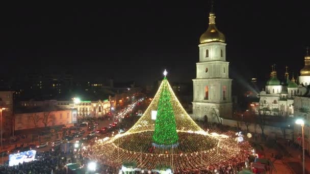 Kyiv Ukraine 2021 나라의 나무입니다 크리스마스 근처에서 크리스마스를 기념하는 사람들이 — 비디오
