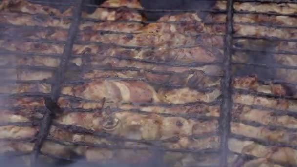 Φαγητό Στην Πυρά Ψητό Κοτόπουλο — Αρχείο Βίντεο