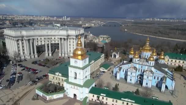Cathedral Michael Cathedral Landmark Kiev City Ukraine Aerial View — Stock video