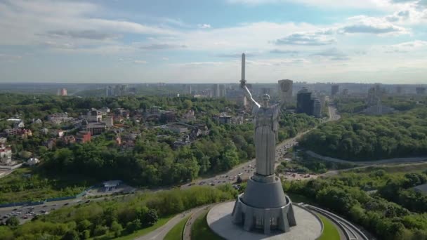 Monumento Madre Patria Vista Ciudad Kiev Ucrania Vista Aérea — Vídeo de stock