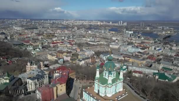 Ciudad Kiev Iglesia San Andrés Hito Ciudad Vista Aérea — Vídeo de stock
