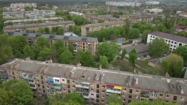 Obytné Budovy Staré Vícepodlažní Budovy Ukrajina Letecký Pohled — Stock video