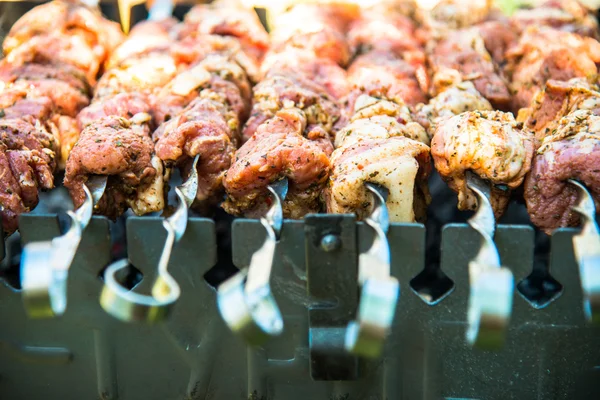 Espetos com um porco de carne — Fotografia de Stock