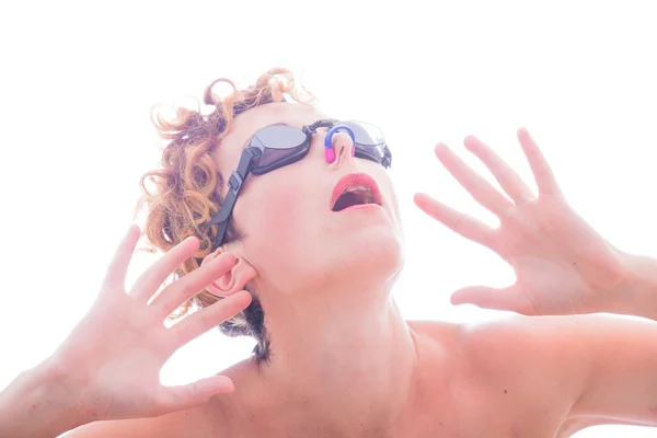 The girl in glasses for swimming and nose clip for synchronized — Stock Photo, Image