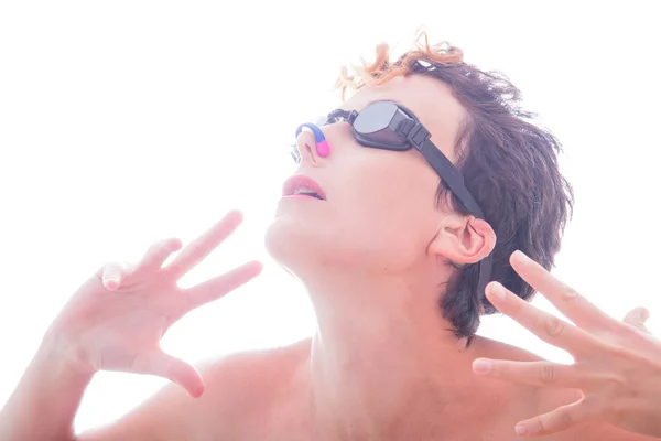 The girl in glasses for swimming and nose clip for synchronized — Stock Photo, Image