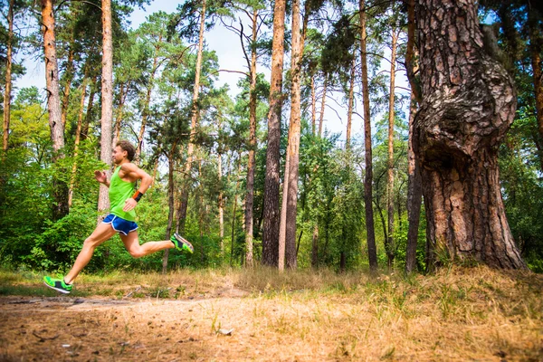 O tipo a correr pela floresta — Fotografia de Stock