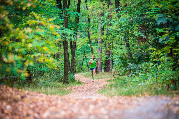 The guy running through the woods — Stock Photo, Image