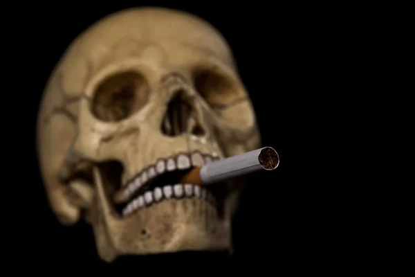 İnsan kafatası bir sigara — Stok fotoğraf