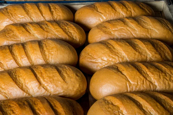 Tray with bread. long loaf