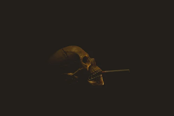 Menselijke schedel roken van een sigaret — Stockfoto