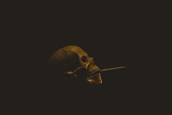 Calavera humana fumando un cigarrillo — Foto de Stock