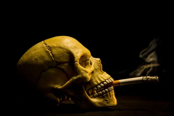 Calavera humana fumando un cigarrillo — Foto de Stock