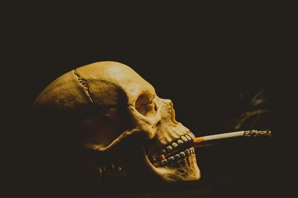 Menselijke schedel roken van een sigaret — Stockfoto