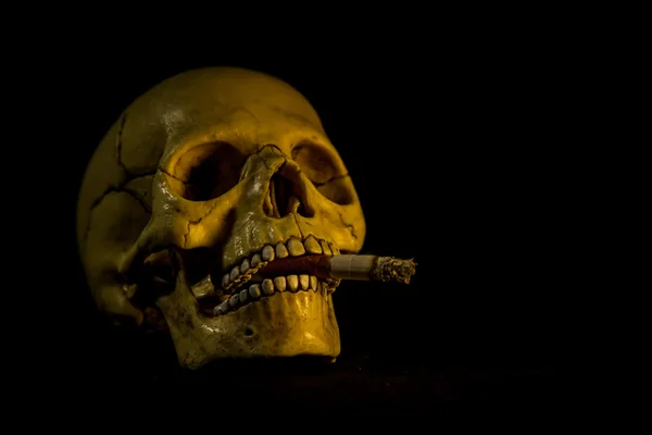 Calavera humana fumando un cigarrillo — Foto de Stock