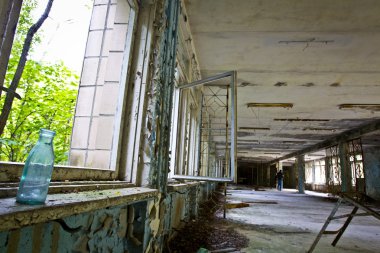 Dışlama bölgesi. Chernobyl. Pripyat. Ukrayna. Terk edilmiş okul