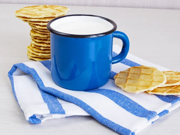 Taza de leche con galletas —  Fotos de Stock