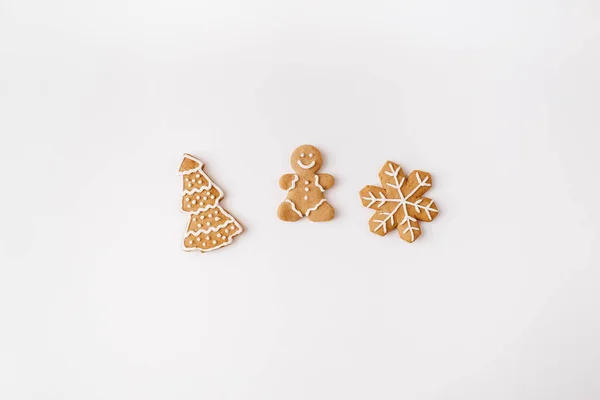 Galletas Jengibre Caseras Sobre Fondo Blanco Navidad Invierno Composición Año — Foto de Stock