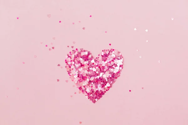 Valentine Day Background February 14Th Heart Made Pink Hearts Confetti — Stock Photo, Image