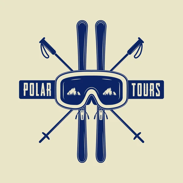Esqui vintage ou logotipo de esportes de inverno — Vetor de Stock