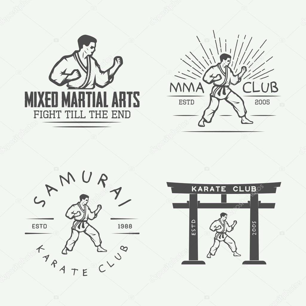 Set of vintage karate or martial arts logo