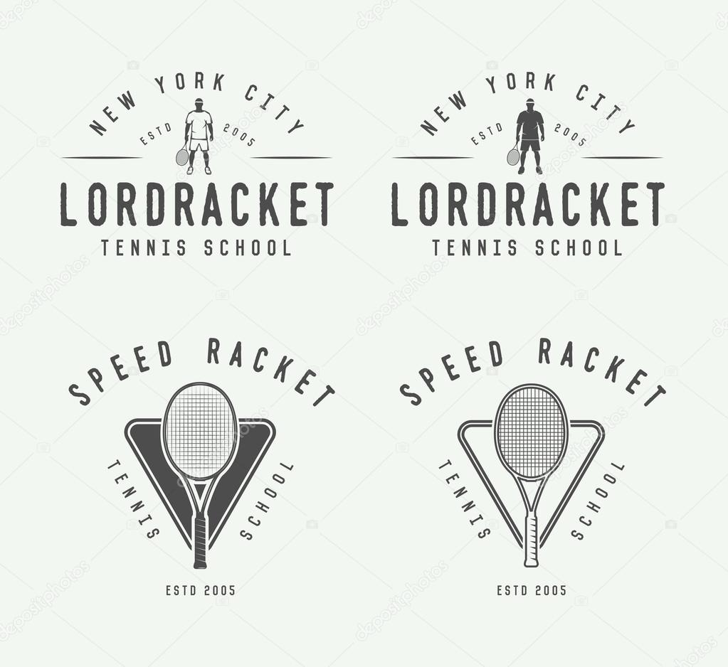Set of vintage tennis logos, emblems, badges, labels and design elements. Vector Illustration