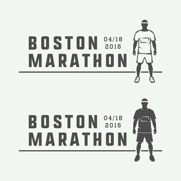 व्हिंटेज मॅरेथॉन किंवा चालवा लोगो, चिन्ह, बॅज, पोस्टर, मुद्रण किंवा लेबल सेट . — स्टॉक व्हेक्टर