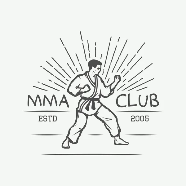 Logo, emblema, distintivo, etichetta ed elementi di design vintage karate o arti marziali . — Vettoriale Stock