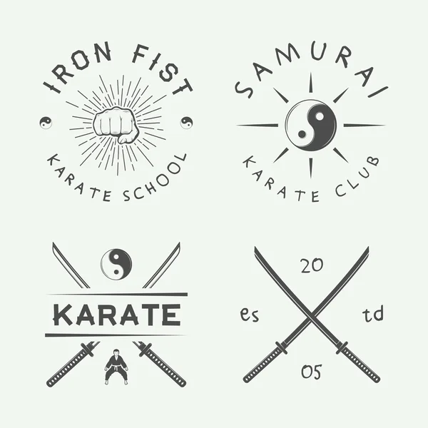 Conjunto de logotipo do karatê vintage ou artes marciais, emblema, crachá, rótulo — Vetor de Stock