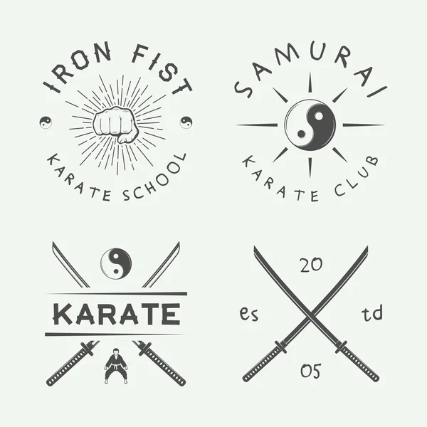 Set of vintage karate or martial arts logo, emblem, badge, label — Stock Illustration Set of vintage karate or martial arts logo, emblem, badge, label Royalty Free Stock Illustrations