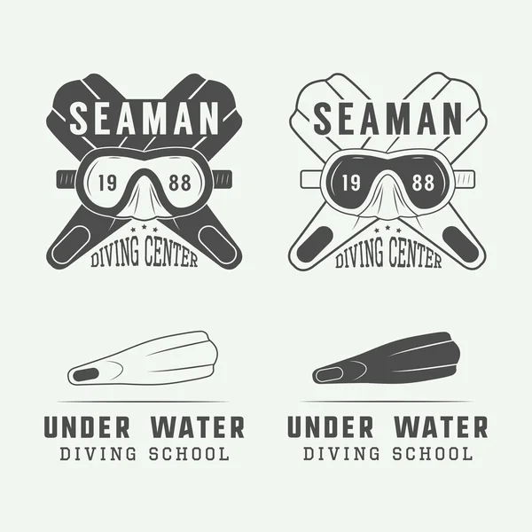 Set of diving logos, labels and slogans in vintage style. — Stock Vector