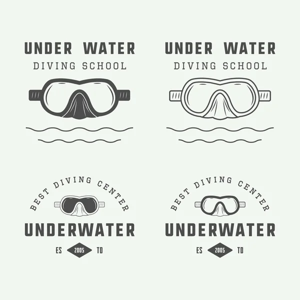 Set of diving logos, labels and slogans in vintage style. — Stock Vector