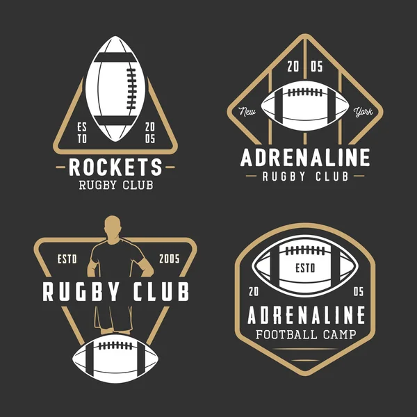 Uppsättning av vintage rugby och amerikansk fotboll etiketter, emblem och logotyp — Stock vektor