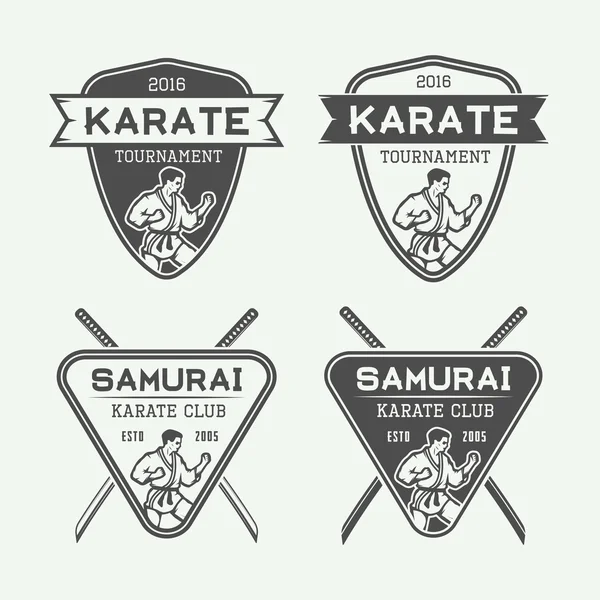 Set of vintage karate or martial arts logo, emblem, badge, label Stock Vector