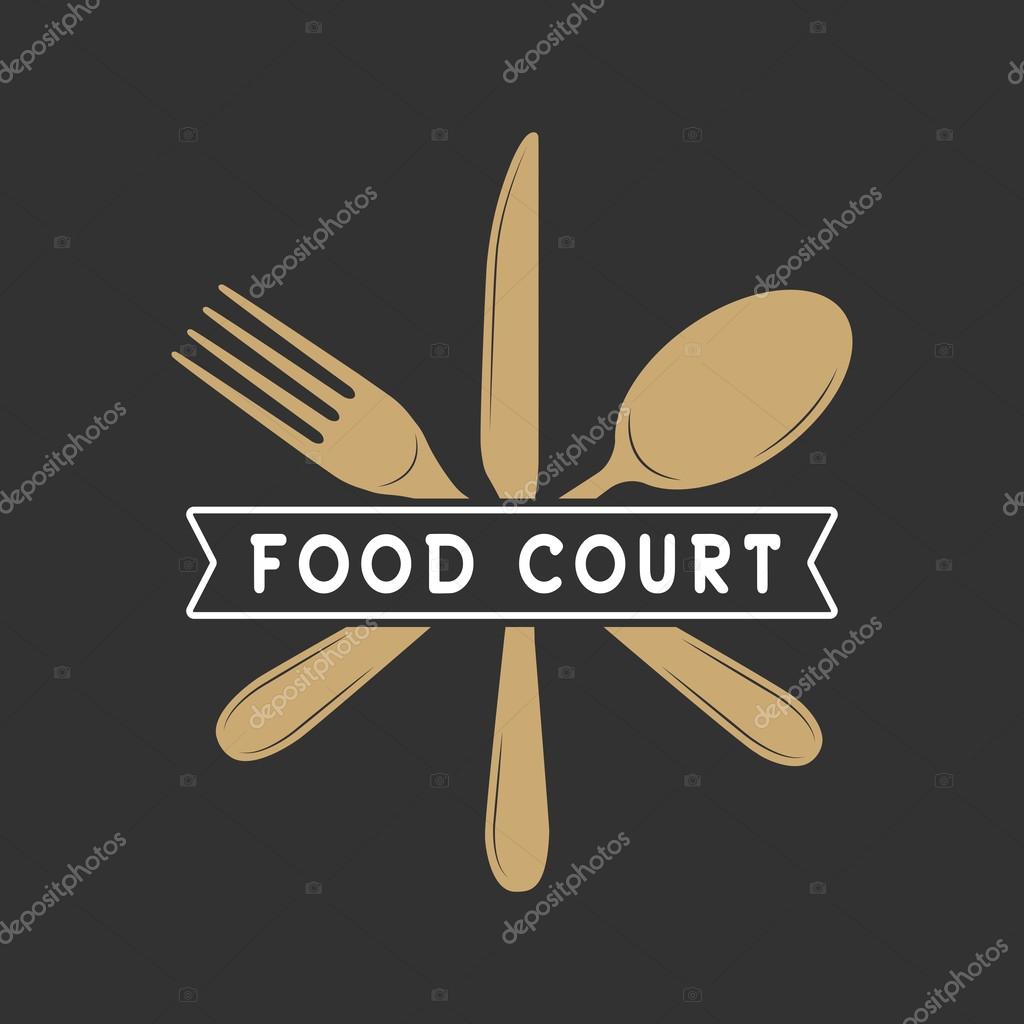 Vintage restaurant or food court logo, badge and emblem in retro style. Vector Illustration