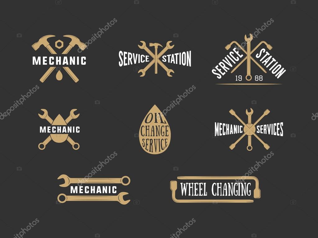 Vintage mechanic label, emblem and logo. Vector illustration