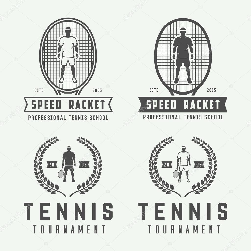 Set of vintage tennis logos, emblems, badges, labels and design elements. Illustration