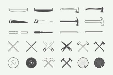 Set of vintage carpentry and mechanic labels, emblems, logo  clipart