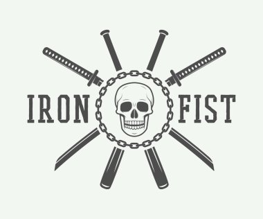 Vintage fighting or martial arts logo, emblem, badge, label and design elements