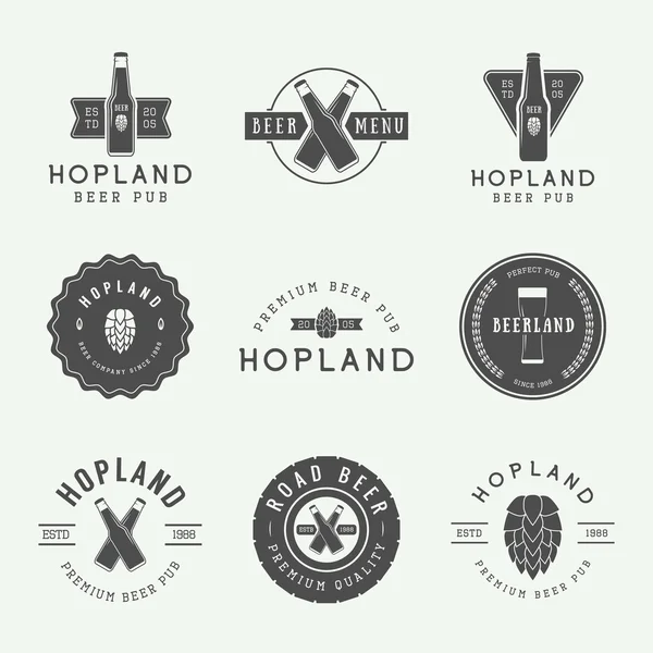 Set of vintage beer and pub logos, labels and emblems — Wektor stockowy