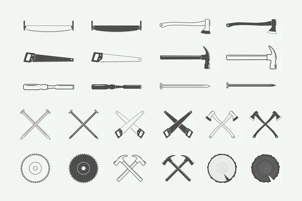 Set of vintage carpentry and mechanic labels, emblems, logo — Wektor stockowy