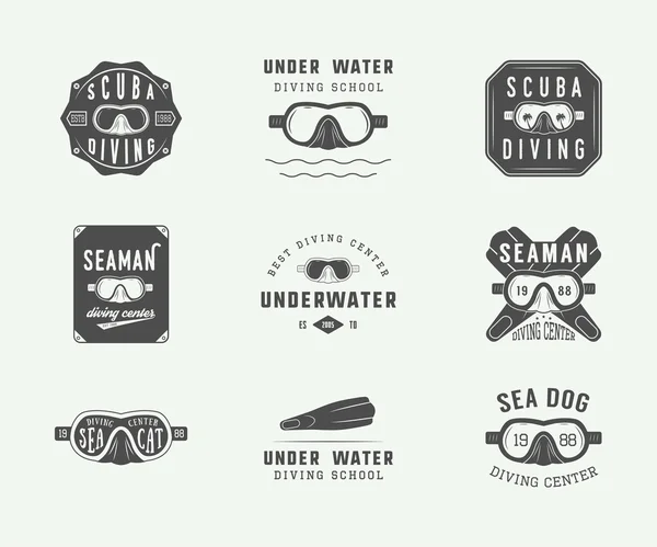 Set of vintage scuba diving logos, labels, badges and emblems. — Stock Vector