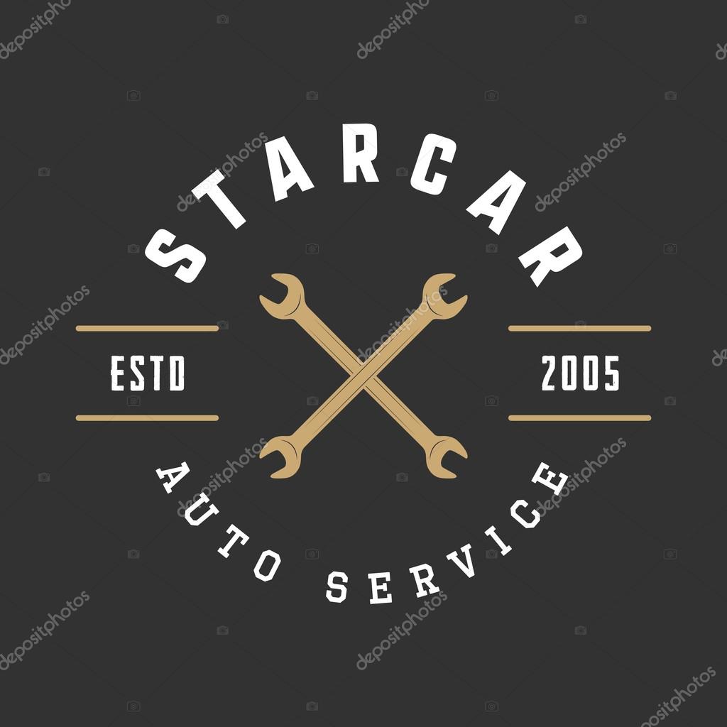 Vintage mechanic label, emblem and logo. Vector illustration