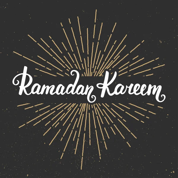 Ramadan Kareem greeting card design template with modern calligraphy and sunburst — Stock Vector